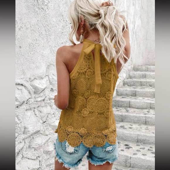 Boho floral lace embroidered tie back halter top - Picture 14 of 15